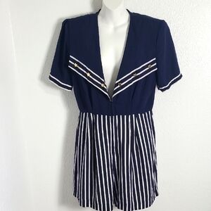 John Roberts Navy & White Striped Shorts Romper, Size 14